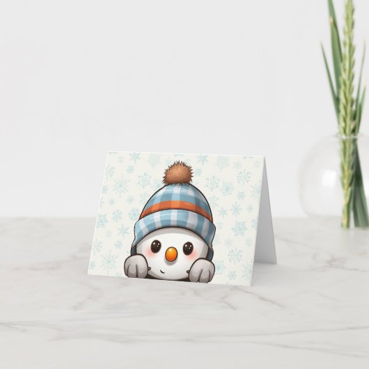 Vrolijke Sneeuwman Kerstkaart Feestdagen Kaart (Voorkant)