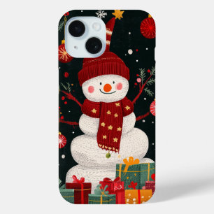 Vrolijke sneeuwman kerstvakantie iPhone 15 case