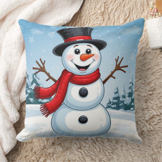 Vrolijke Sneeuwman Kussen (Deken)