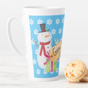 Vrolijke Sneeuwman Met Een Kerstcadeau Latte Mok