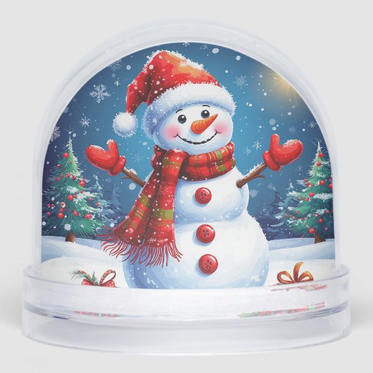 Vrolijke sneeuwman met een kerstmuts sneeuwbol (Voorkant)