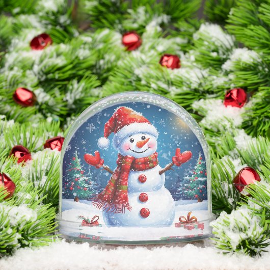 Vrolijke sneeuwman met een kerstmuts sneeuwbol (Kerstmis)