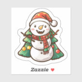 Vrolijke sneeuwman met kerstbomen sticker (Vel)