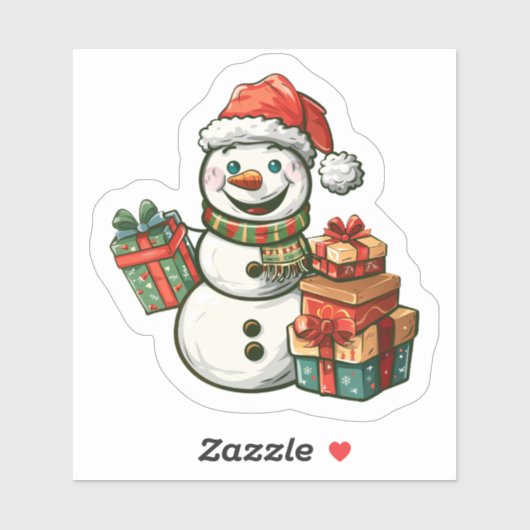 Vrolijke sneeuwman met kerstcadeaus sticker (Vel)