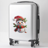 Vrolijke Sneeuwman Met Kerstman Hoed Sticker (Koffer)