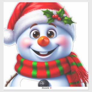 Vrolijke Sneeuwman Met Kerstman Hoed Sticker