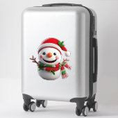 Vrolijke Sneeuwman Met Kerstman Hoed Sticker (Koffer)
