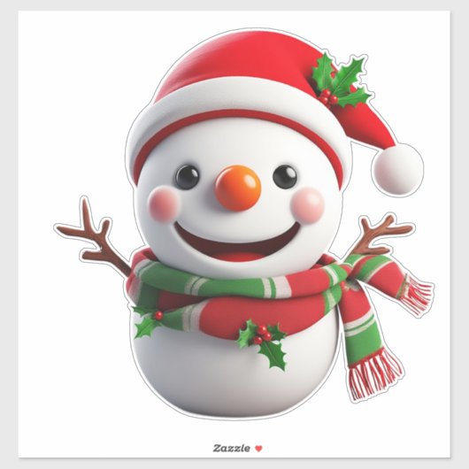 Vrolijke Sneeuwman Met Kerstman Hoed Sticker (Vel)