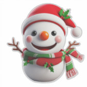Vrolijke Sneeuwman Met Kerstman Hoed Sticker (Voorkant)
