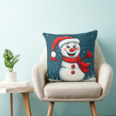 Vrolijke Sneeuwman met Kerstmannen Muts & Sjaal Kussen (Stoel)