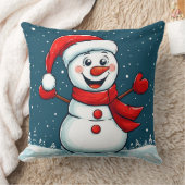 Vrolijke Sneeuwman met Kerstmannen Muts & Sjaal Kussen (Deken)