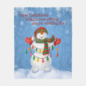 Vrolijke sneeuwman met lichten op sneeuwvlok fleece deken (Voorkant)