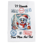 Vrolijke sneeuwman met Santa Sack Medium Cadeauzakje (Achterkant)