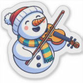 Vrolijke sneeuwman met viool met kerst sticker (Voorkant)