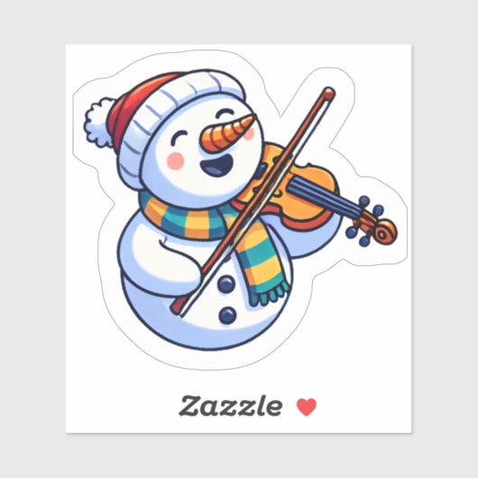 Vrolijke sneeuwman met viool met kerst sticker (Vel)