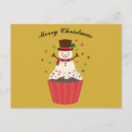 Vrolijke Sneeuwman op een Cupcake Kerstkaart Briefkaart
