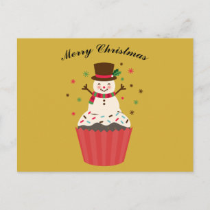 Vrolijke Sneeuwman op een Cupcake Kerstkaart Briefkaart