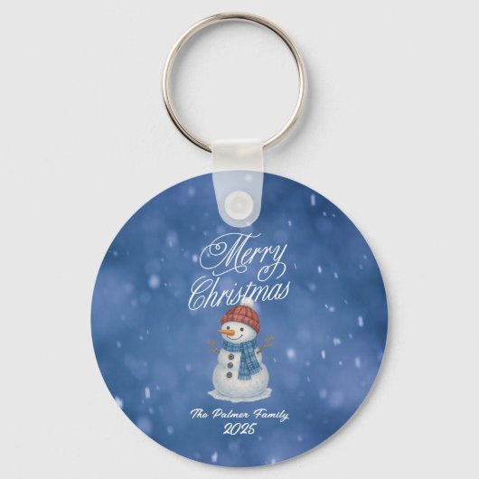 Vrolijke Sneeuwman Prettig Kerstfeest Sleutelhanger (Voorkant)