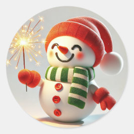 Vrolijke Sneeuwman Ronde Sticker