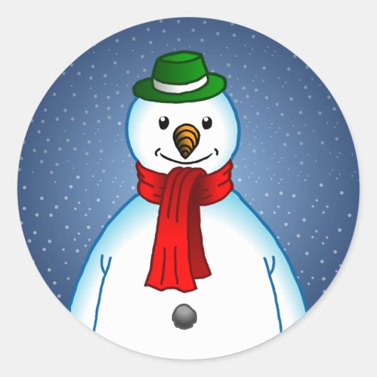 Vrolijke Sneeuwman Ronde Sticker (Voorkant)