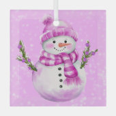 Vrolijke Sneeuwman Roze Glas Ornament (Voorkant)