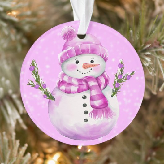 Vrolijke Sneeuwman Roze Persoonlijk Ornament