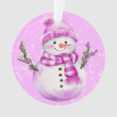 Vrolijke Sneeuwman Roze Persoonlijk Ornament (voorkant)