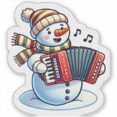 Vrolijke sneeuwman speelt accordeon sticker (Voorkant)