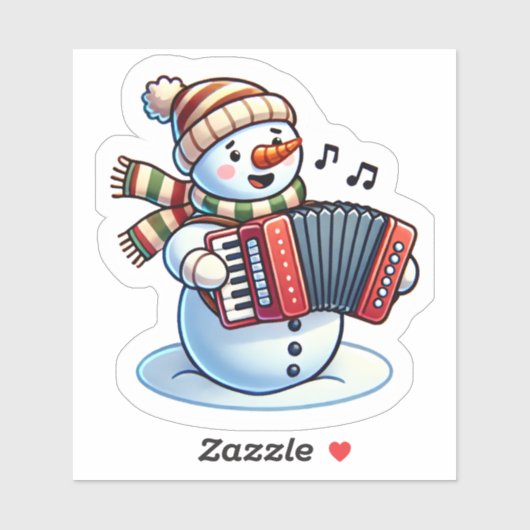 Vrolijke sneeuwman speelt accordeon sticker (Vel)