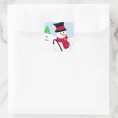 Vrolijke Sneeuwman Vierkante Sticker (Tas)