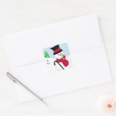 Vrolijke Sneeuwman Vierkante Sticker (Envelop)