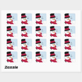 Vrolijke Sneeuwman Vierkante Sticker (Vel)