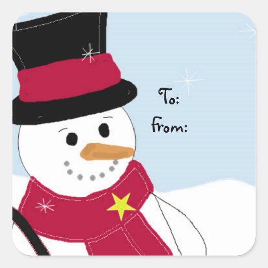 Vrolijke Sneeuwman Vierkante Sticker (Voorkant)