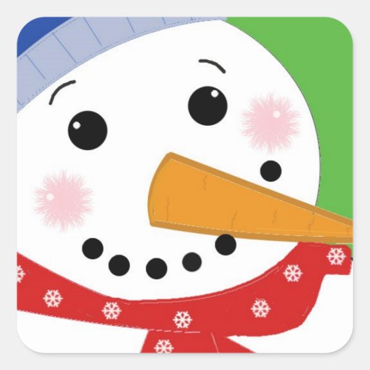 Vrolijke Sneeuwman Vierkante Sticker (Voorkant)