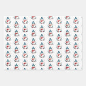 Vrolijke sneeuwman & winter gebladerte patroon inpakpapier vel (Voorkant 2)