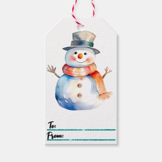 Vrolijke sneeuwman wintercadeau labels cadeaulabel (Voorkant)