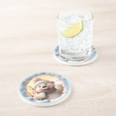 Vrolijke Sneeuwman Zandsteen Onderzetter (Zijkant)