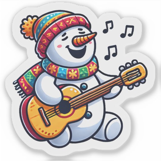 Vrolijke sneeuwman zingt kerstliedjes sticker (Voorkant)