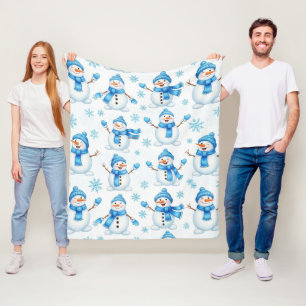 Vrolijke Sneeuwmannen en Blauwe Sneeuwvlokken – Wi Fleece Deken