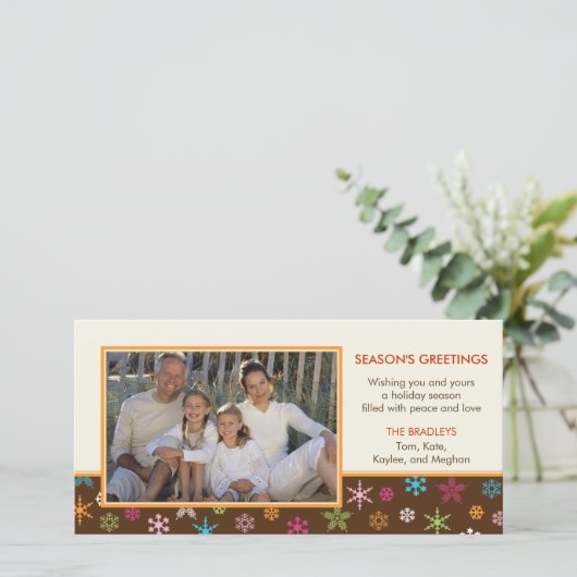 Vrolijke sneeuwvlokken Vakantie Fotokaart Feestdagenkaart (Staand voorkant)