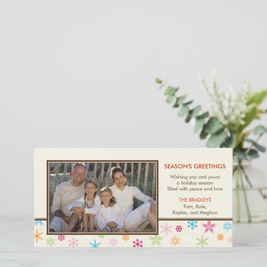 Vrolijke sneeuwvlokken Vakantie Fotokaart Feestdagenkaart (Staand voorkant)