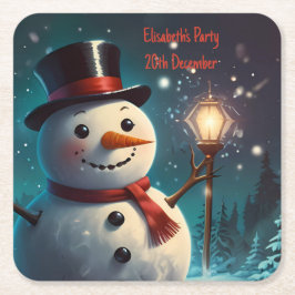 Vrolijke Snowman Party Invitation - Feestelijke Ka Kartonnen Onderzetters