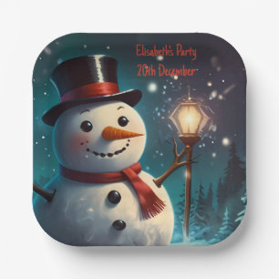 Vrolijke Snowman Party Invitation - Feestelijke Ka Papieren Bordje