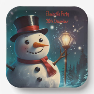 Vrolijke Snowman Party Invitation - Feestelijke Ka Papieren Bordje