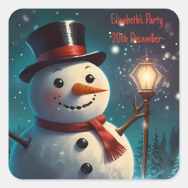 Vrolijke Snowman Party Invitation - Feestelijke Ka Vierkante Sticker