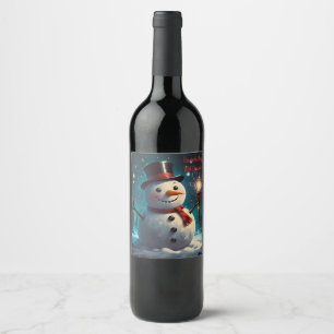 Vrolijke Snowman Party Invitation - Feestelijke Ka Wijn Etiket