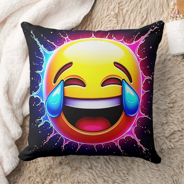 Vrolijke Spat: Lachende Emoji Kunst Kussen (Deken)