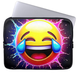 Vrolijke Spat: Lachende Emoji Kunst Laptop Sleeve