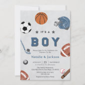 Vrolijke Sport Theme Baby Boy Douche Uitnodiging (Voorkant)