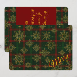 Vrolijke Steampunk Sneeflok Rood en Groen Tartan Feestdagenkaart